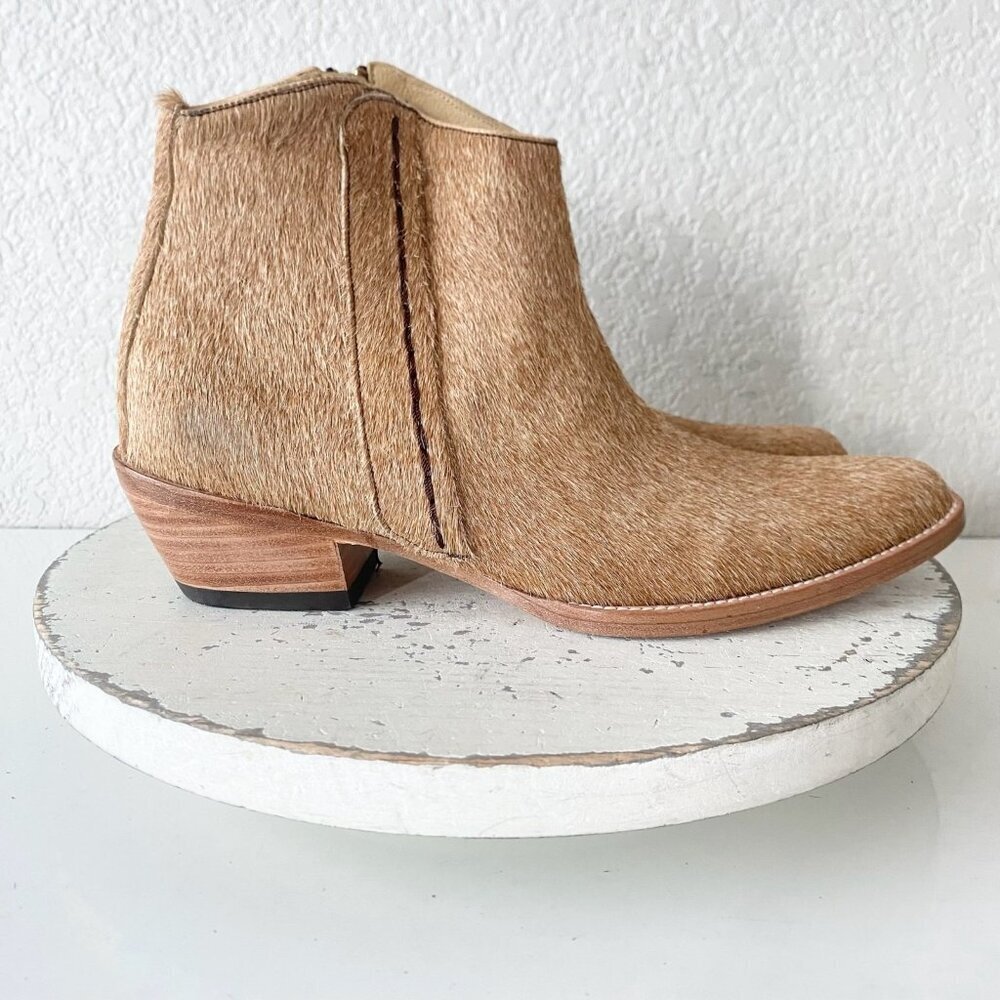 Womens Western Cowboy Ankle Boots 7.5 Brown Cowhide Cowgirl Boot Pointed Toe - Picture 2 of 9